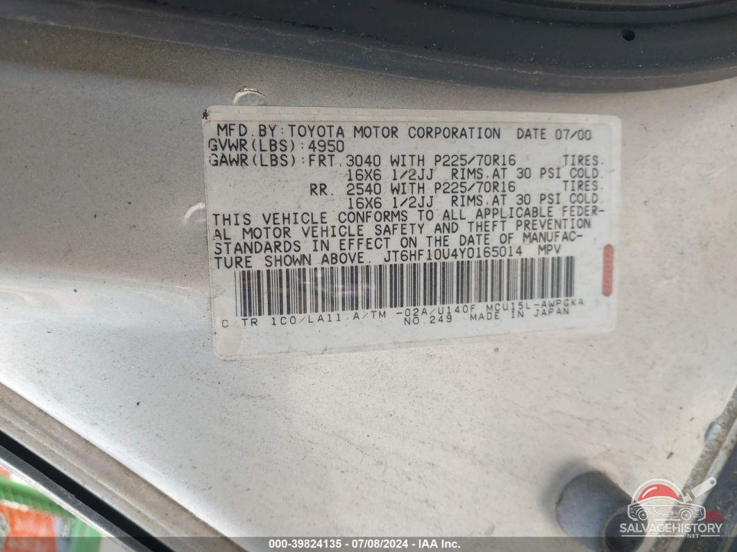 JT6HF10U4Y0165014 2000 LEXUS RX 300 photo no. 9