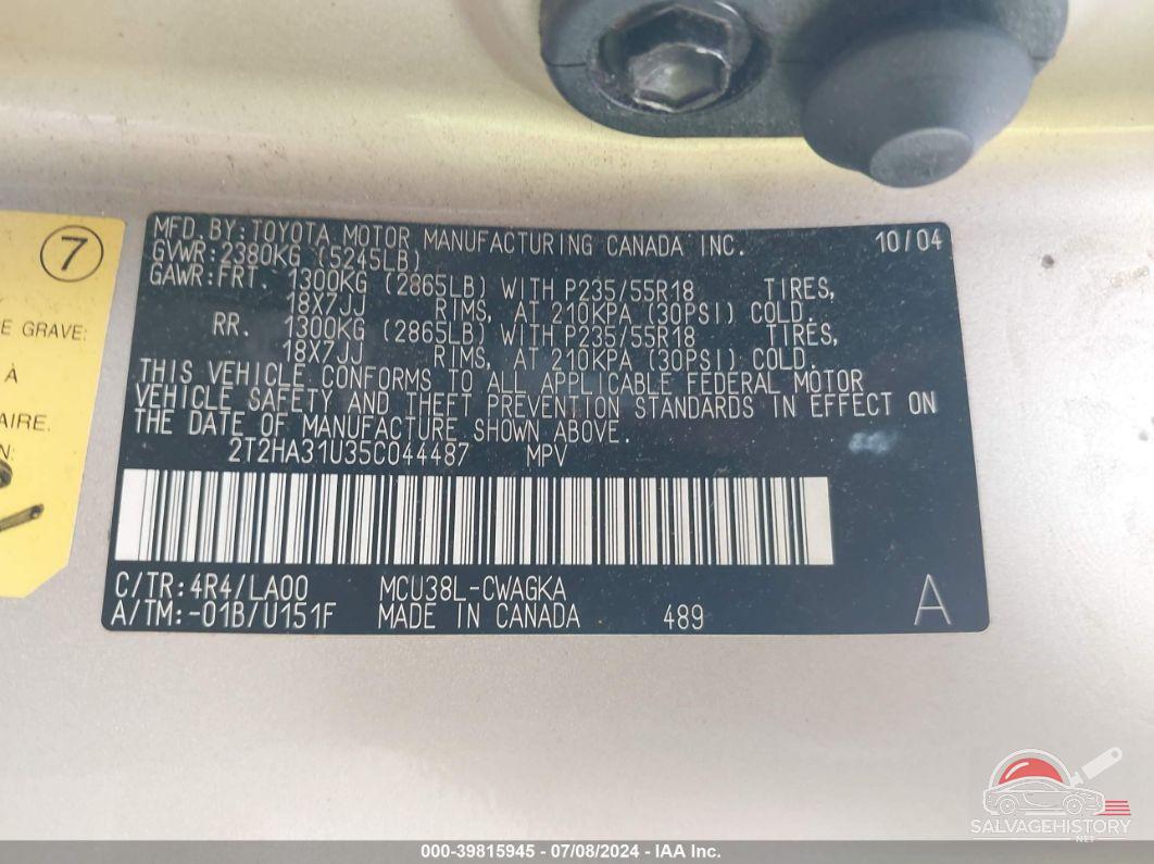 2T2HA31U35C044487 2005 LEXUS RX 330 photo no. 9