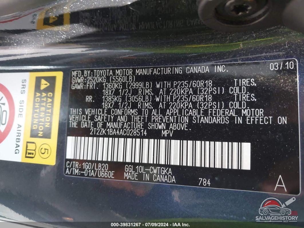 2T2ZK1BA4AC028514 2010 LEXUS RX 350 photo no. 9