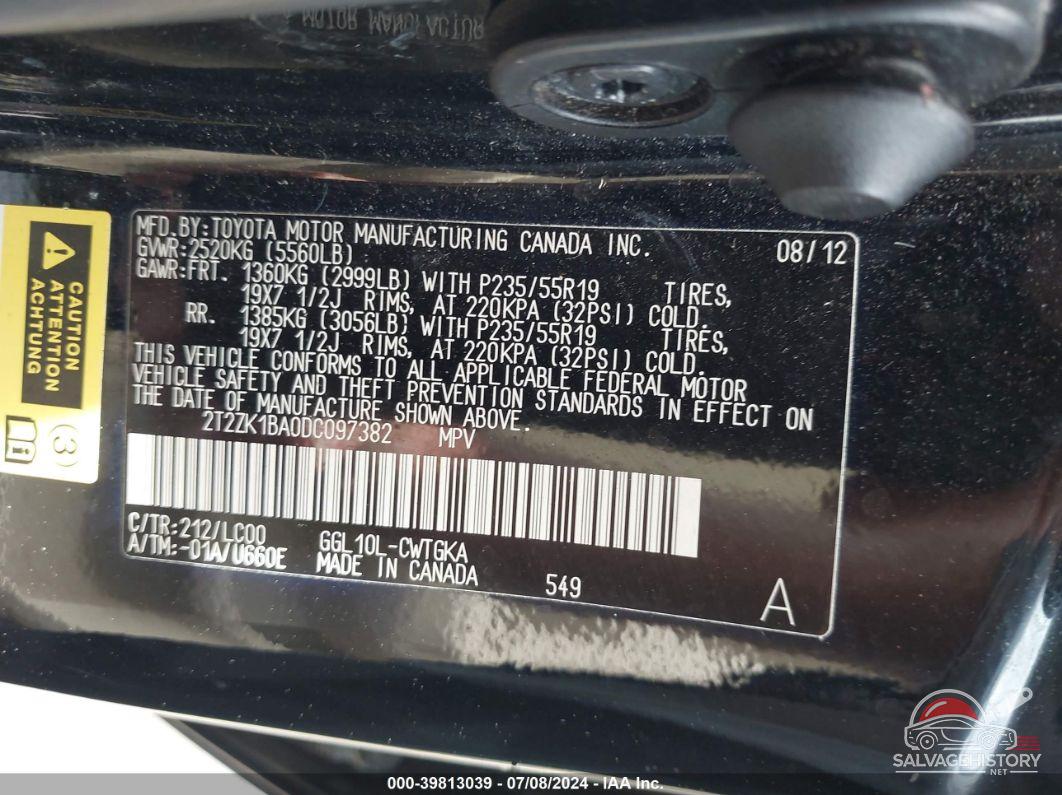 2T2ZK1BA0DC097382 2013 LEXUS RX 350 photo no. 9