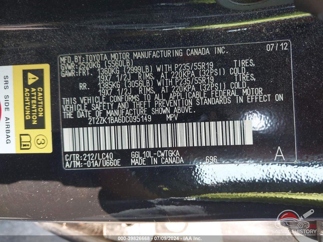 2T2ZK1BA6DC095149 2013 LEXUS RX 350 photo no. 9