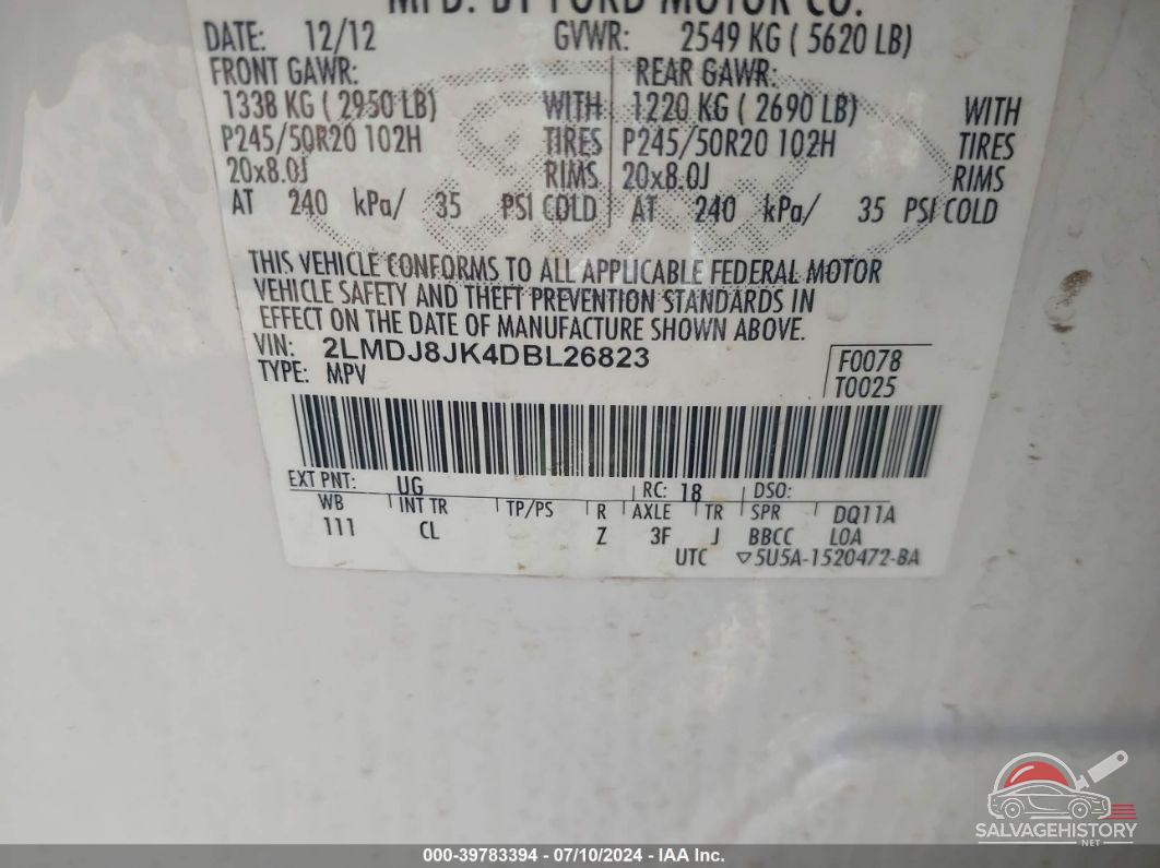 2LMDJ8JK4DBL26823 2013 LINCOLN MKX photo no. 9