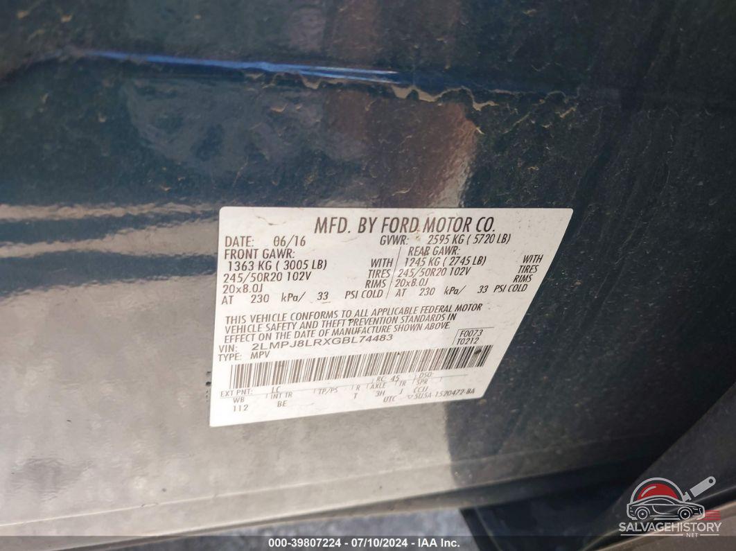 2LMPJ8LRXGBL74483 2016 LINCOLN MKX photo no. 9