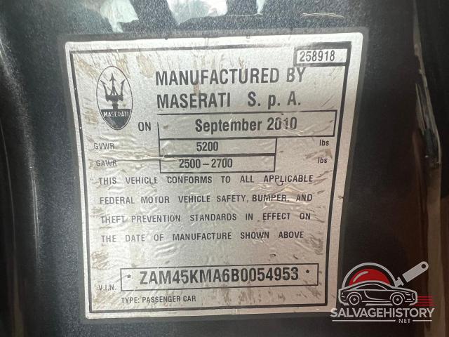 ZAM45KMA6B0054953 2011 MASERATI ALL MODELS photo no. 10