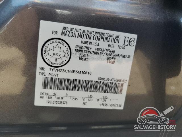 1YVHZ8CH4B5M10616 2011 MAZDA 6 photo no. 12