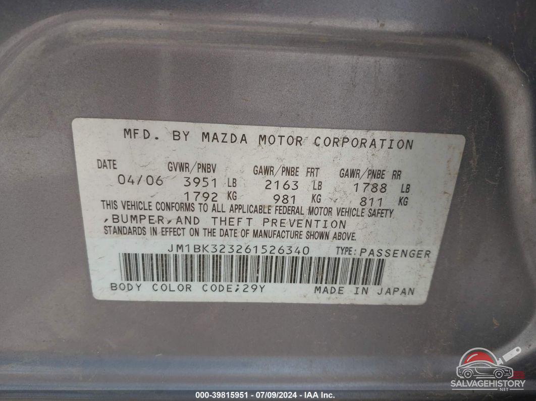 JM1BK323261526340 2006 MAZDA MAZDA3 photo no. 9