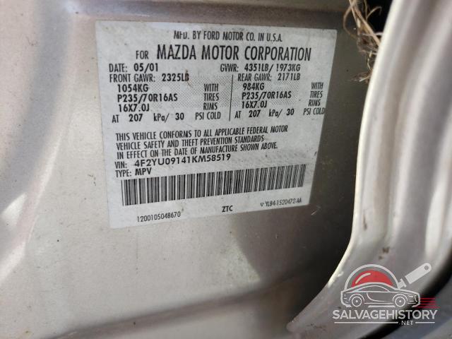 4F2YU09141KM58519 2001 MAZDA TRIBUTE photo no. 12