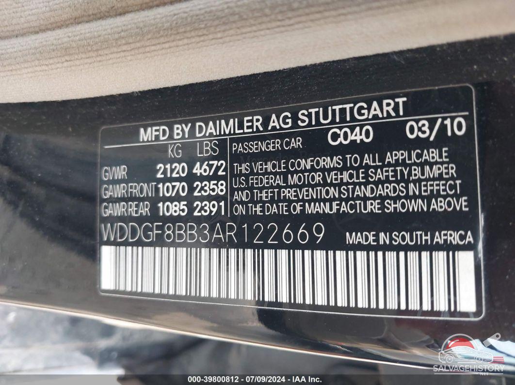 WDDGF8BB3AR122669 2010 MERCEDES-BENZ C-CLASS photo no. 9
