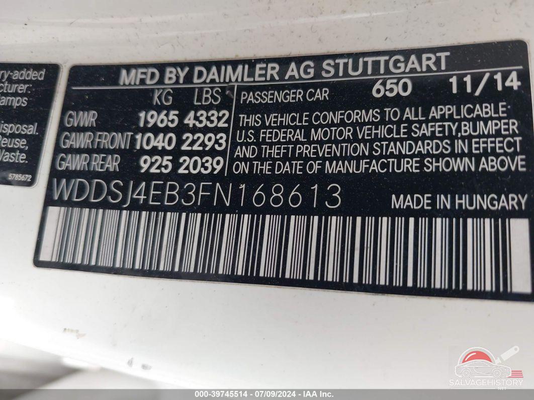 WDDSJ4EB3FN168613 2015 MERCEDES-BENZ CLA 250 photo no. 9