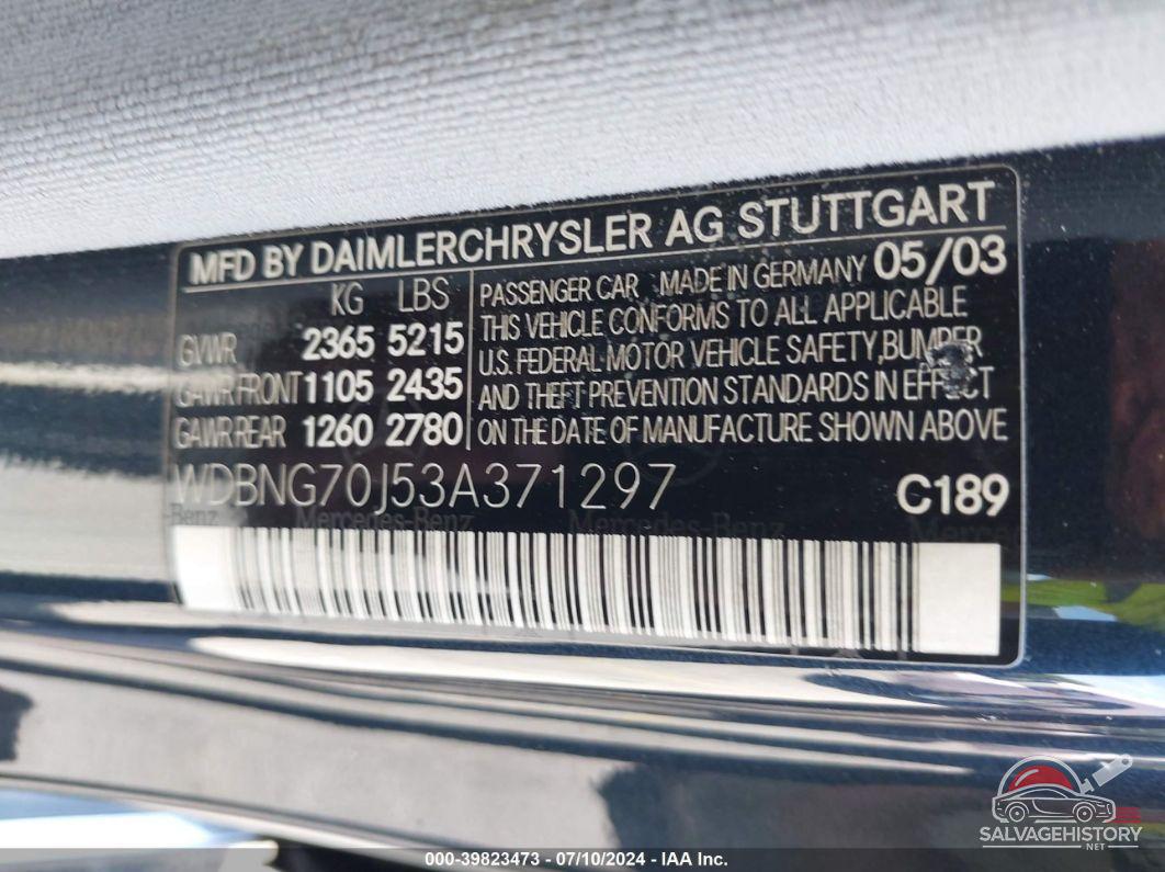 WDBNG70J53A371297 2003 MERCEDES-BENZ S photo no. 9