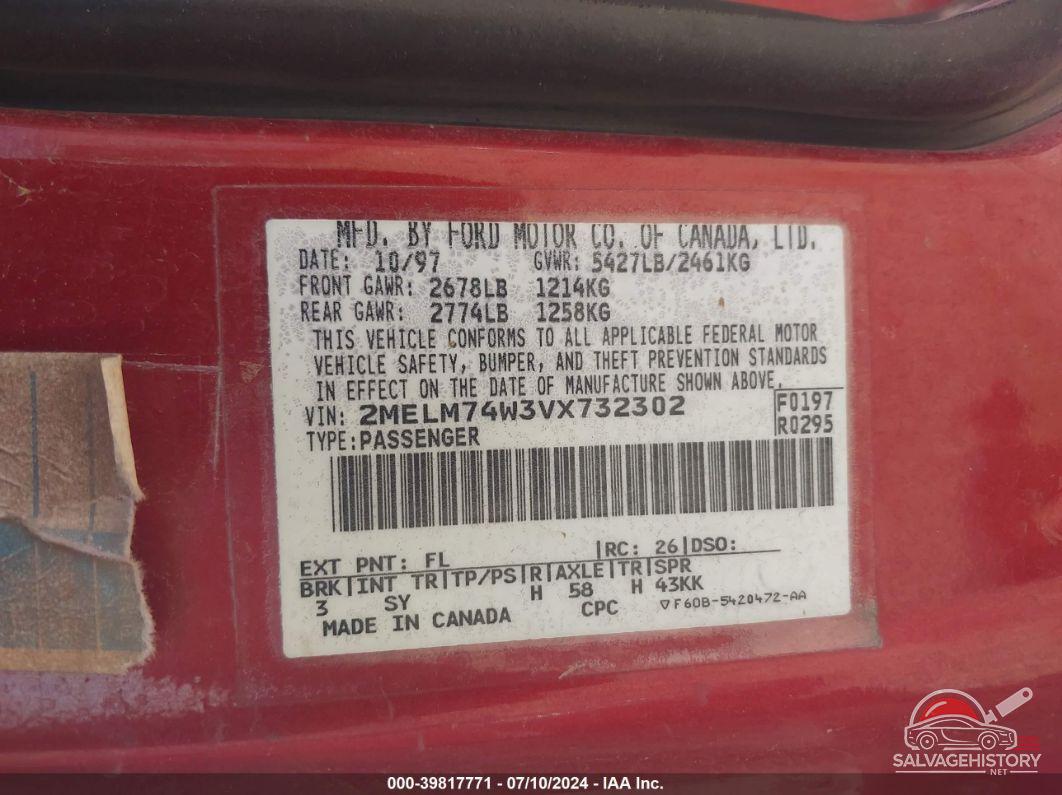 2MELM74W3VX732302 1997 MERCURY GRAND MARQUIS photo no. 9