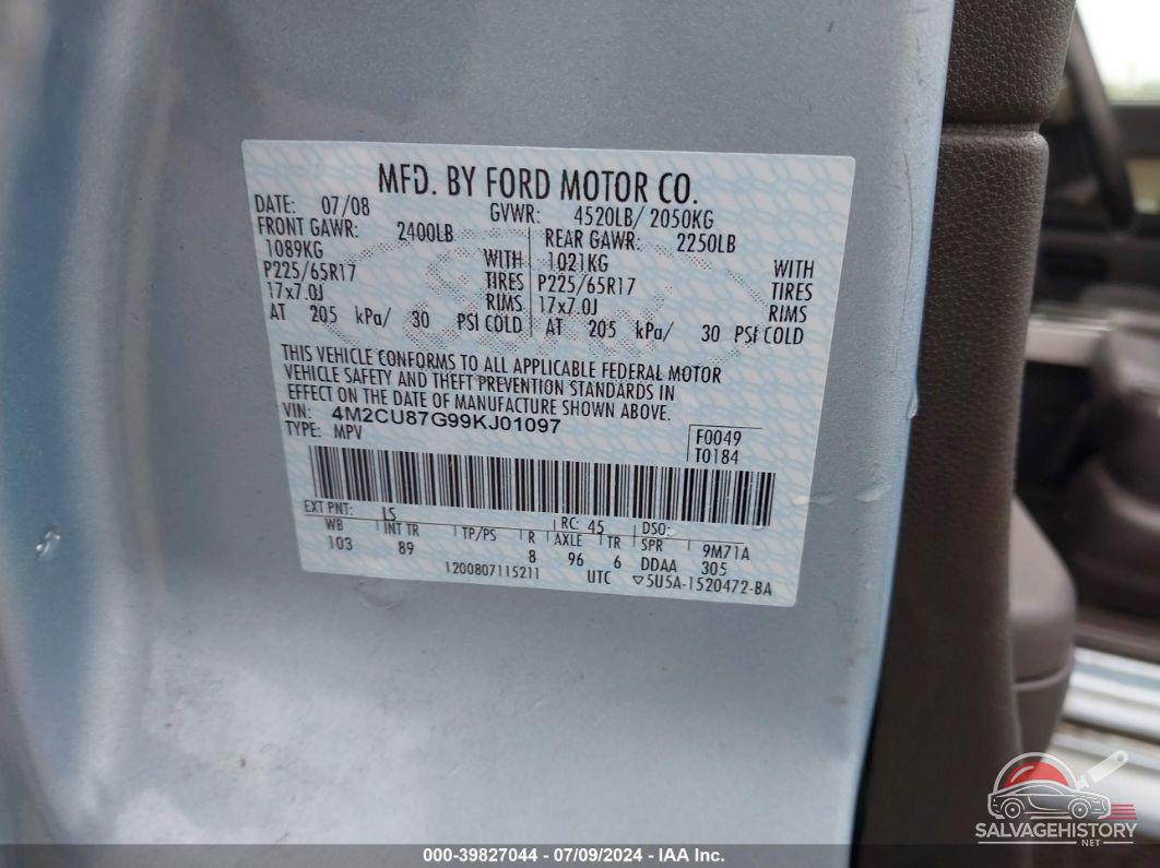 4M2CU87G99KJ01097 2009 MERCURY MARINER photo no. 9