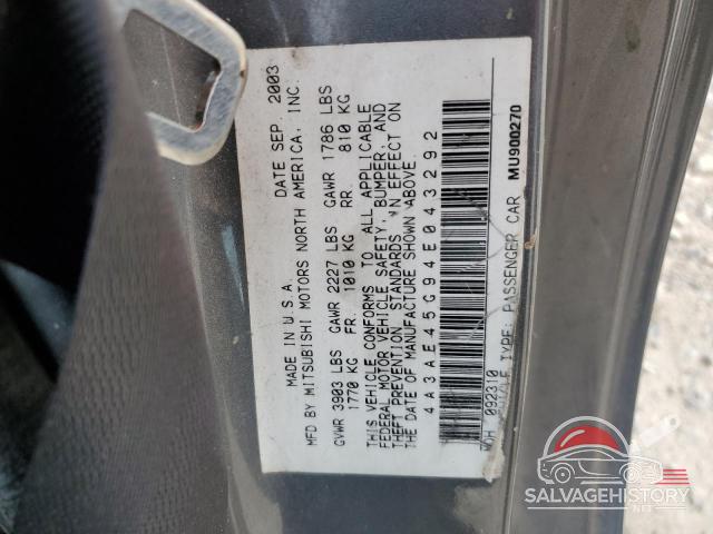 4A3AE45G94E043292 2004 MITSUBISHI ECLIPSE photo no. 12