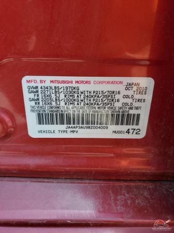 JA4AP3AU9BZ004009 2011 MITSUBISHI OUTLANDER photo no. 13
