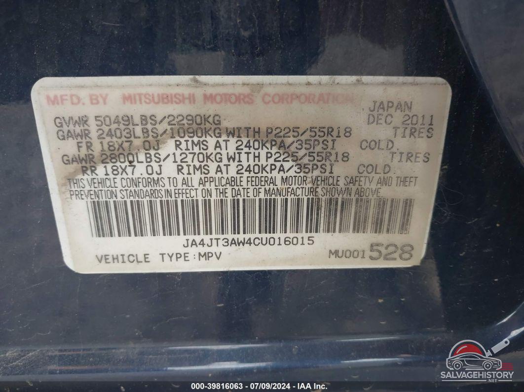 JA4JT3AW4CU016015 2012 MITSUBISHI OUTLANDER photo no. 9