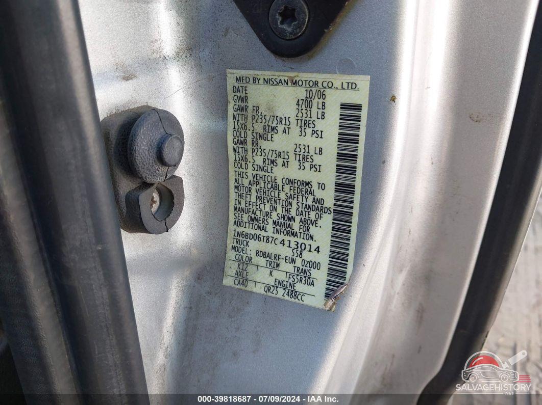 1N6BD06T87C413014 2007 NISSAN FRONTIER photo no. 9