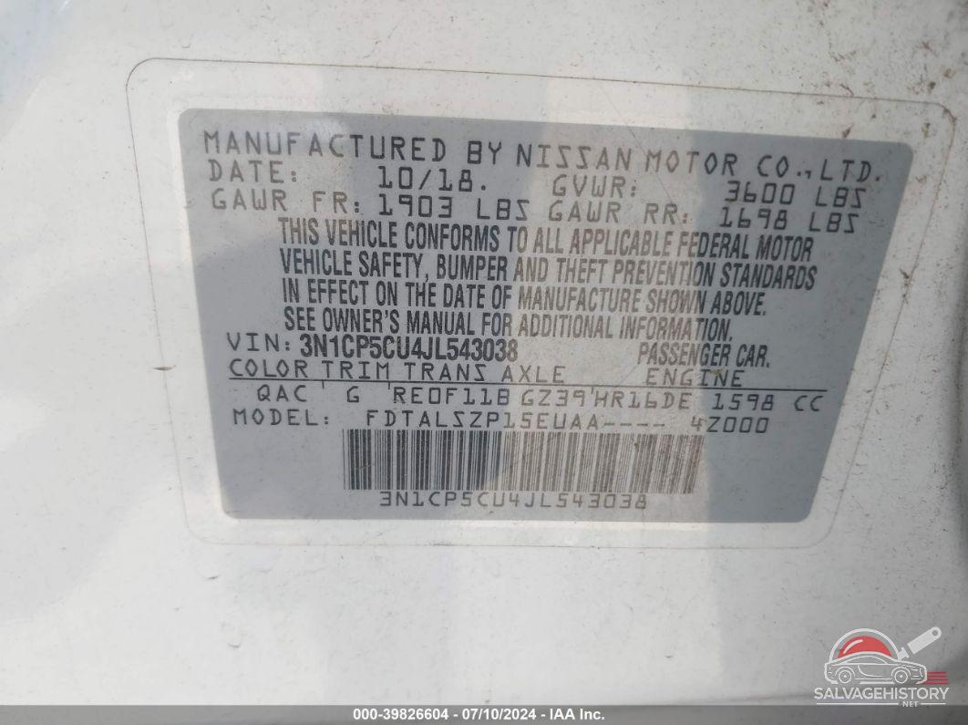 3N1CP5CU4JL543038 2018 NISSAN KICKS photo no. 9