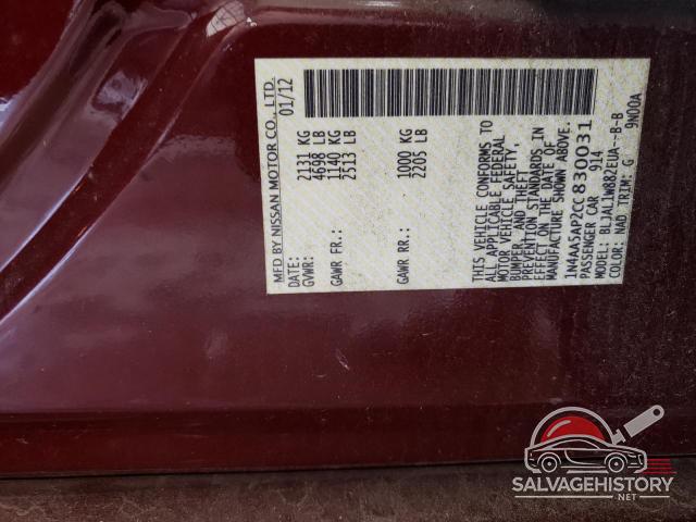 1N4AA5AP2CC830031 2012 NISSAN MAXIMA photo no. 12