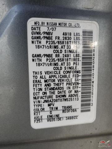 JN8AZ08T07W525113 2007 NISSAN MURANO photo no. 13