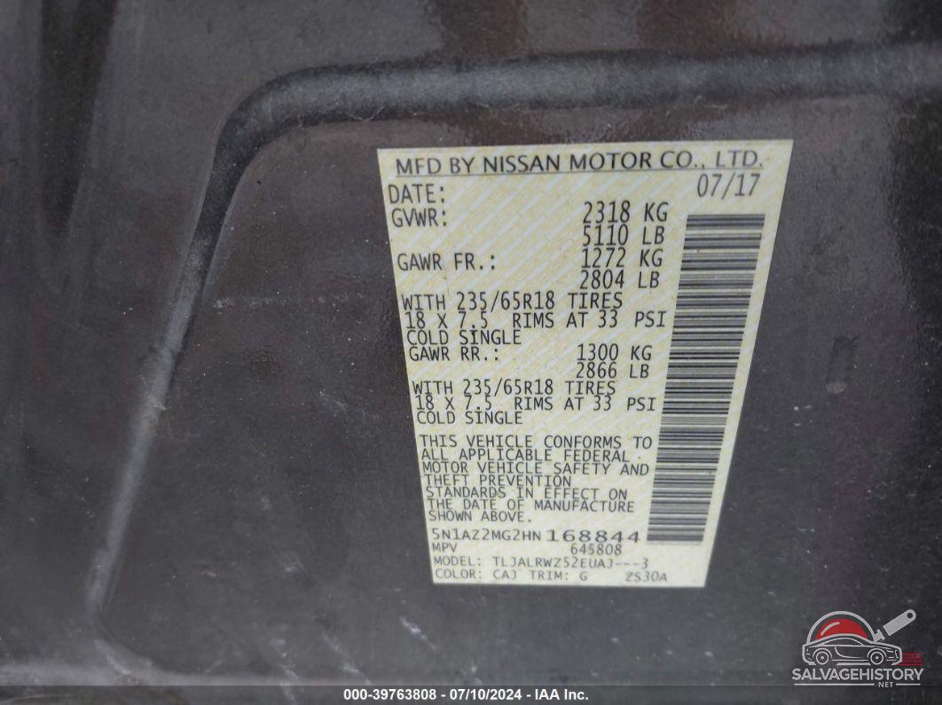 5N1AZ2MG2HN168844 2017 NISSAN MURANO photo no. 9