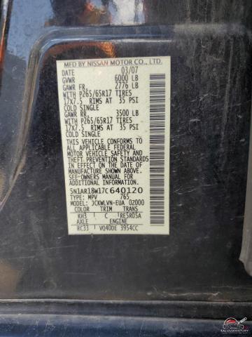 5N1AR18W17C640120 2007 NISSAN PATHFINDER photo no. 13