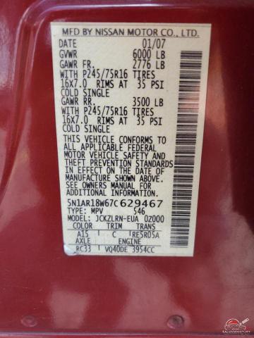 5N1AR18W67C629467 2007 NISSAN PATHFINDER photo no. 13