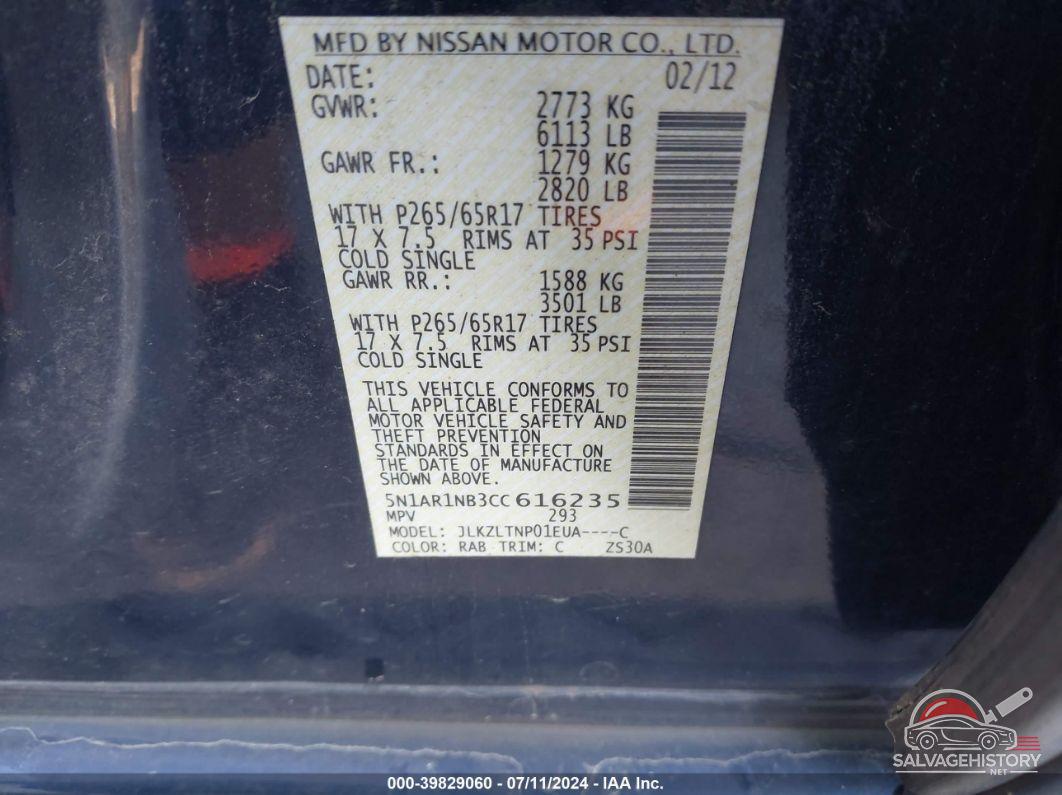 5N1AR1NB3CC616235 2012 NISSAN PATHFINDER photo no. 9