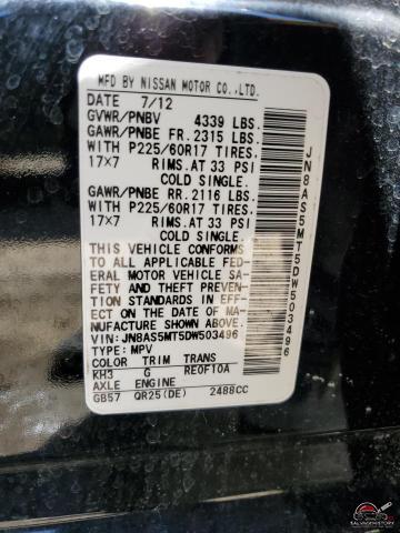JN8AS5MT5DW503496 2013 NISSAN ROGUE photo no. 13