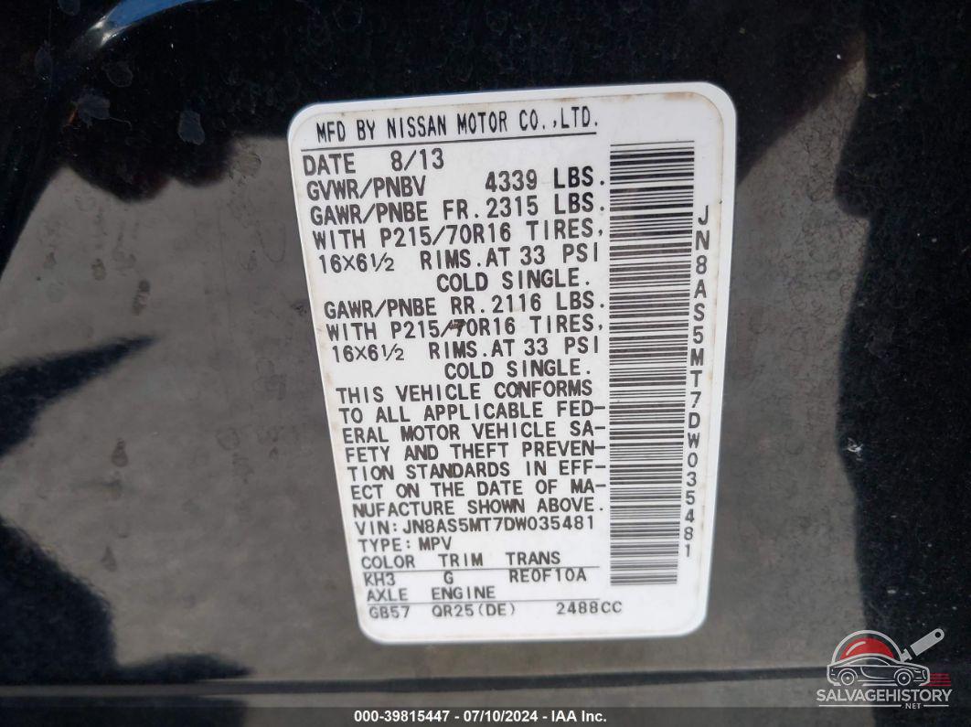 JN8AS5MT7DW035481 2013 NISSAN ROGUE photo no. 9