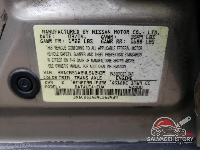 3N1CB51A24L562439 2004 NISSAN SENTRA photo no. 12