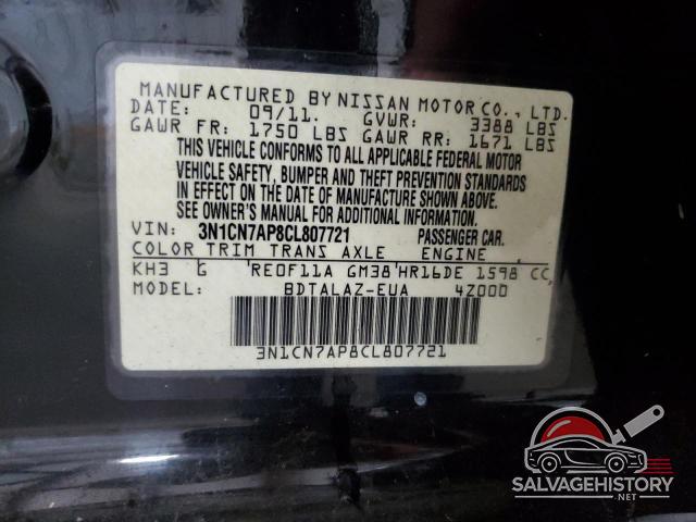 3N1CN7AP8CL807721 2012 NISSAN VERSA photo no. 13