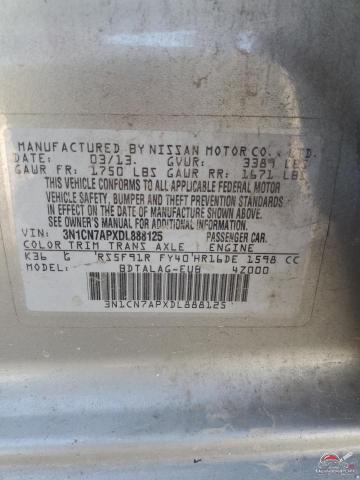3N1CN7APXDL888125 2013 NISSAN VERSA photo no. 12