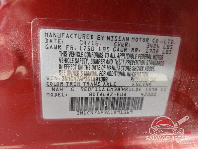 3N1CN7AP3GL891369 2016 NISSAN VERSA photo no. 12