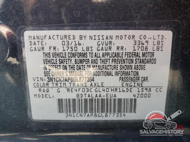 3N1CN7AP8GL877354 2016 NISSAN VERSA photo no. 13