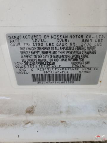 3N1CN7AP5HL823320 2017 NISSAN VERSA photo no. 12