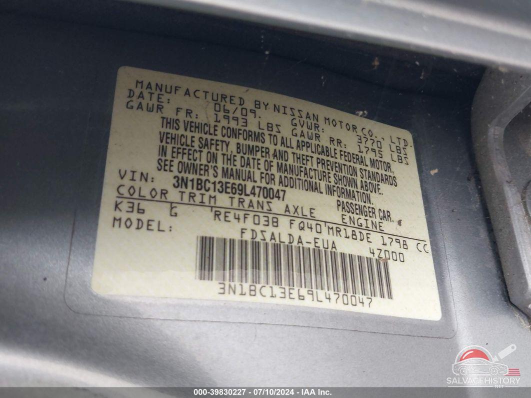 3N18C13E69L470047 2009 NISSAN VERSA-4 CYL. photo no. 9