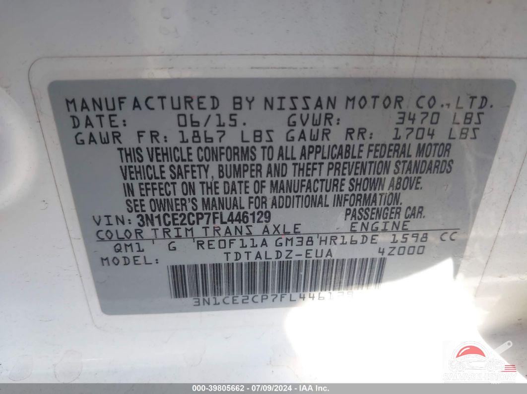 3N1CE2CP7FL446129 2015 NISSAN VERSA NOTE photo no. 9