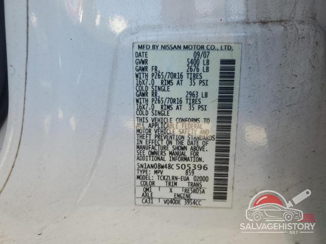 5N1AN08W48C505396 2008 NISSAN XTERRA photo no. 12