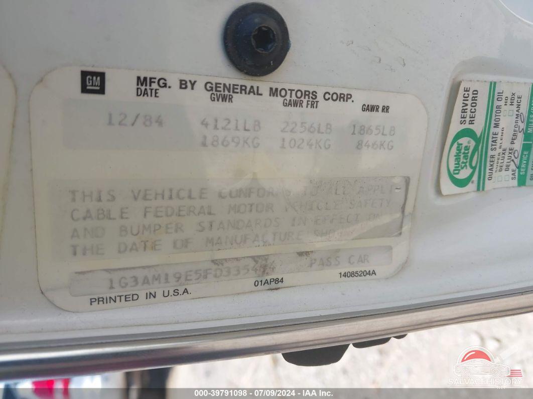 1G3AM19E5FD335494 1985 OLDSMOBILE CUTLASS CIERA photo no. 9