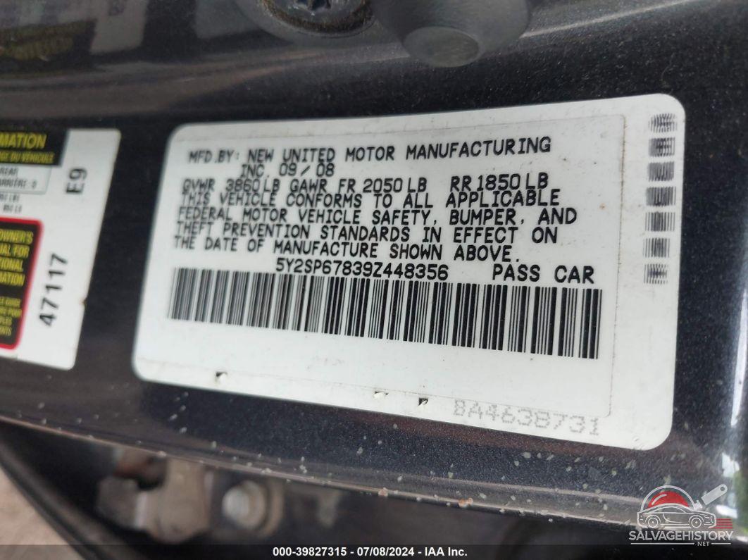 5Y2SP67839Z448356 2009 PONTIAC VIBE photo no. 9