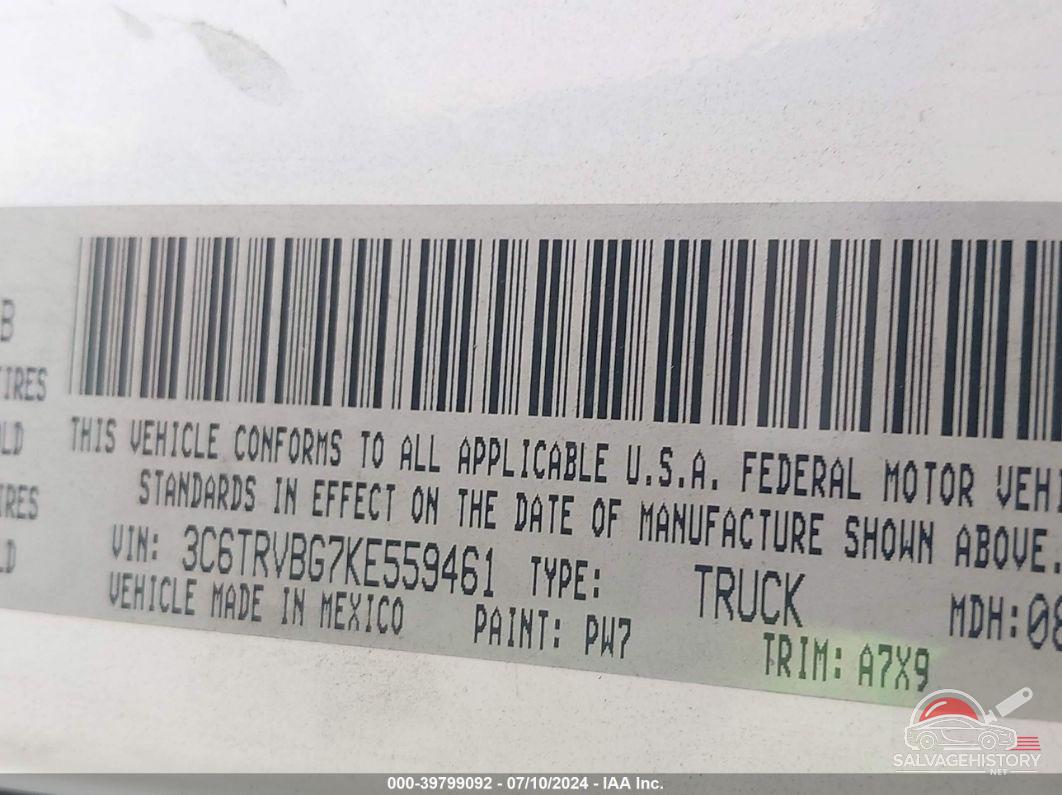 3C6TRVBG7KE559461 2019 RAM PROMASTER 1500 photo no. 9