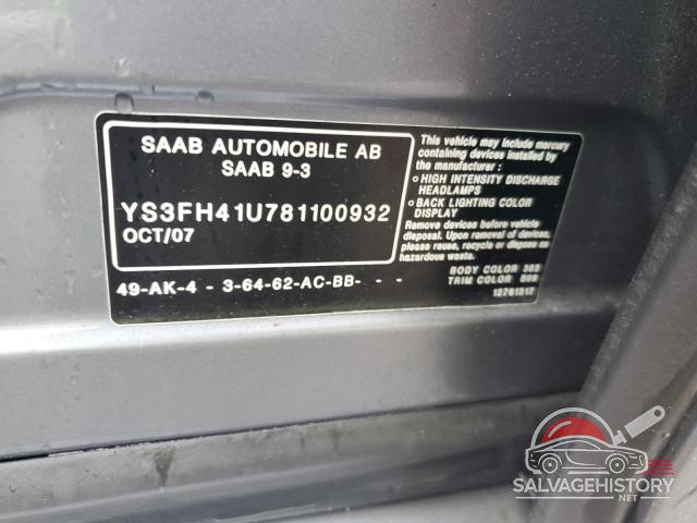 YS3FH41U781100932 2008 SAAB 9 3 photo no. 12