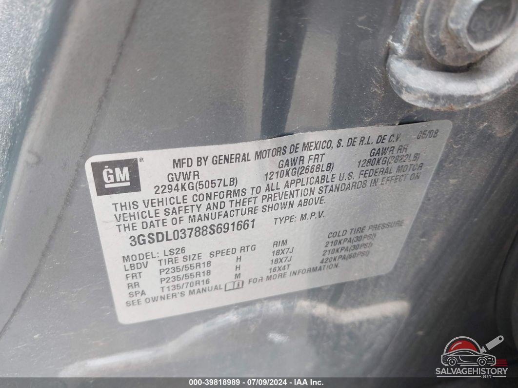 3GSDL03788S691661 2008 SATURN VUE photo no. 9