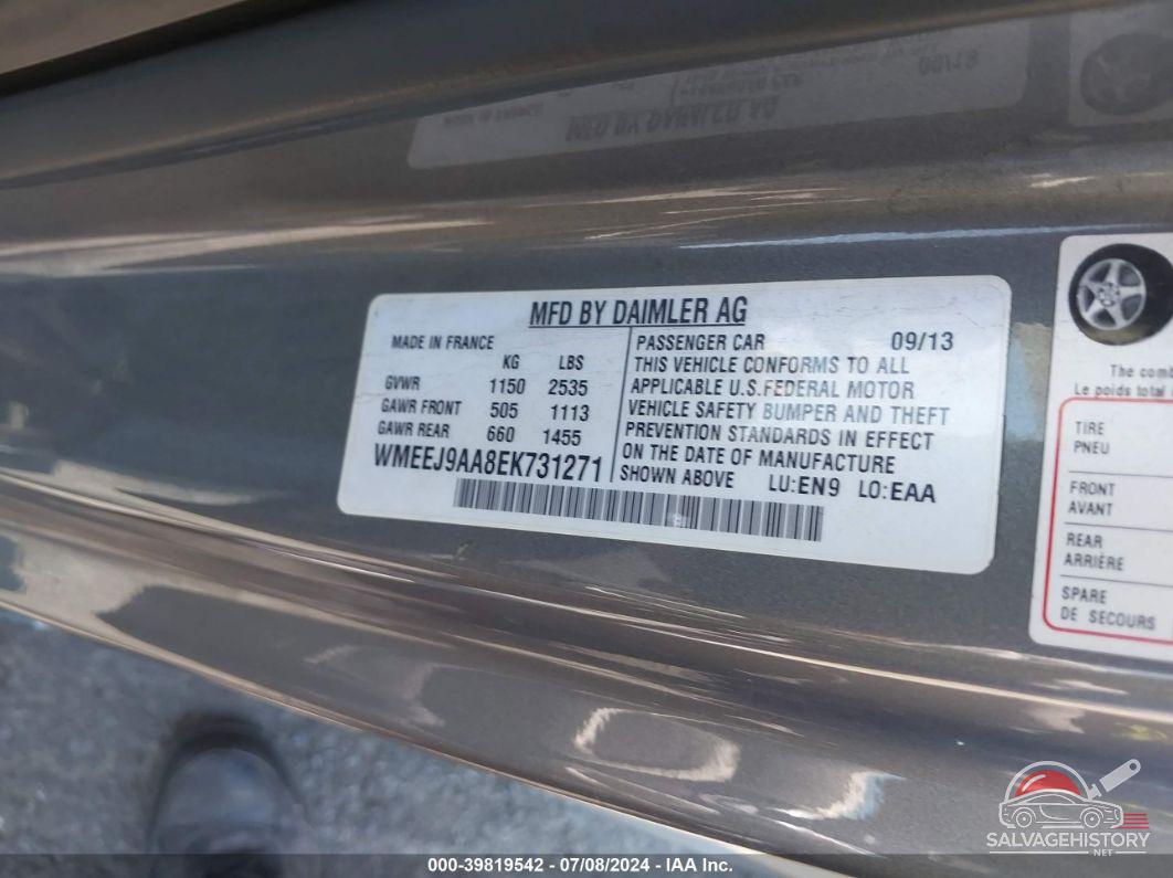 WMEEJ9AA8EK731271 2014 SMART FORTWO ELECTRIC DRIVE photo no. 9