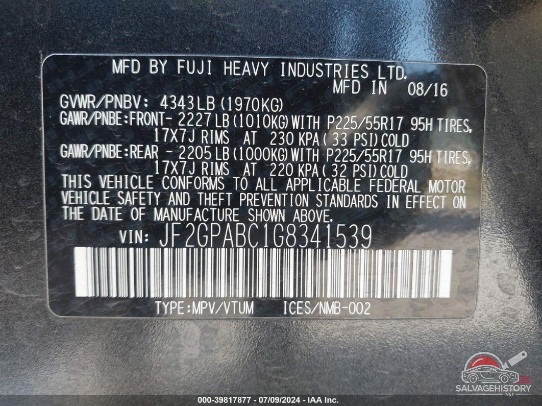 JF2GPABC1G8341539 2016 SUBARU CROSSTREK photo no. 9