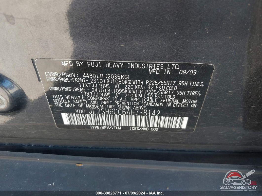 JF2SH6CC6AH738142 2010 SUBARU FORESTER photo no. 9