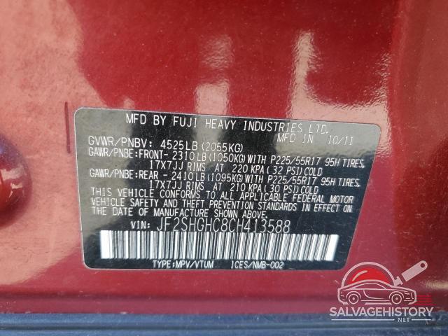 JF2SHGHC8CH413588 2012 SUBARU FORESTER photo no. 12