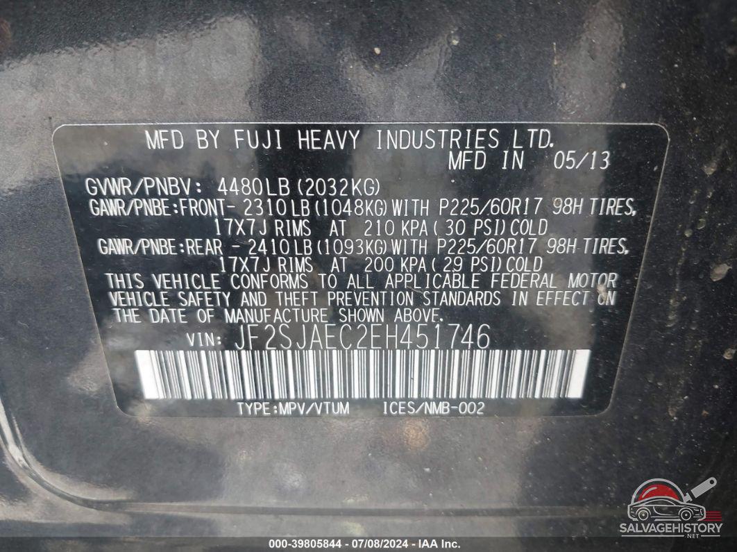 JF2SJAEC2EH451746 2014 SUBARU FORESTER photo no. 9