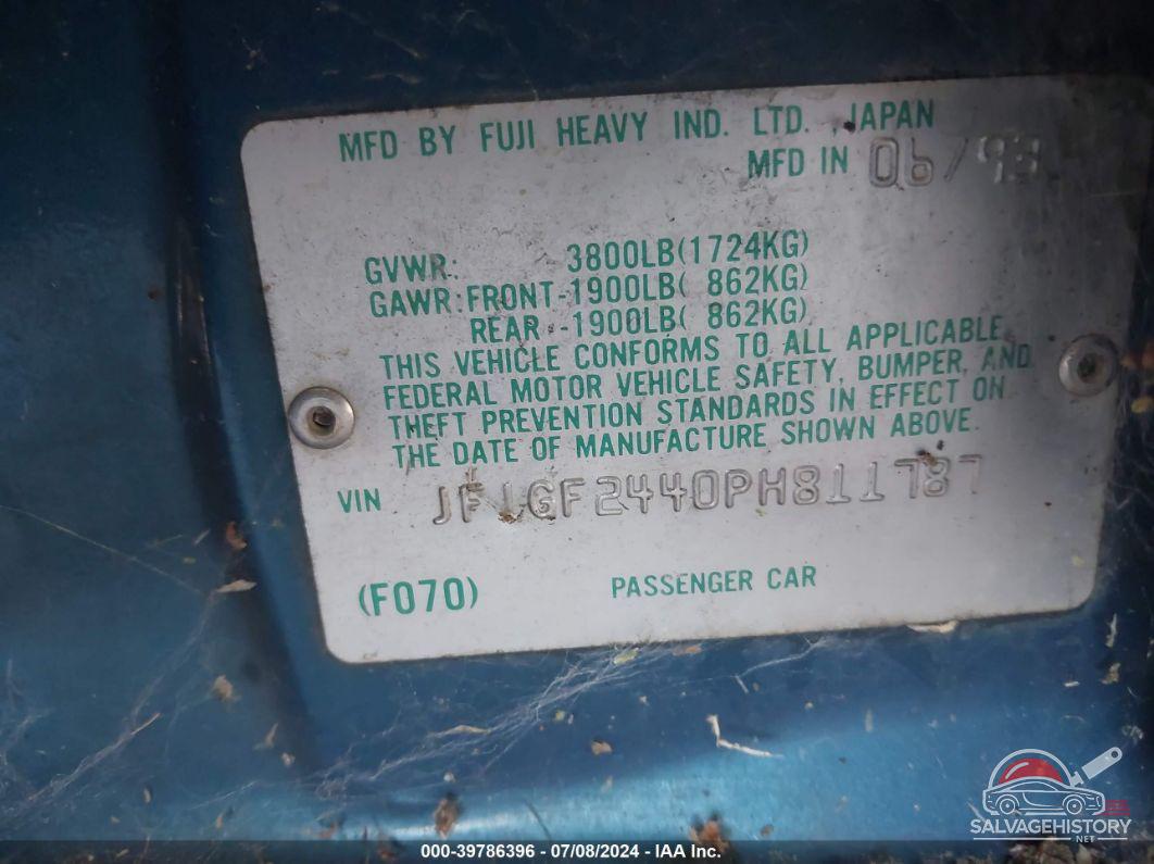 JF1GF2440PH811787 1993 SUBARU IMPREZA photo no. 9