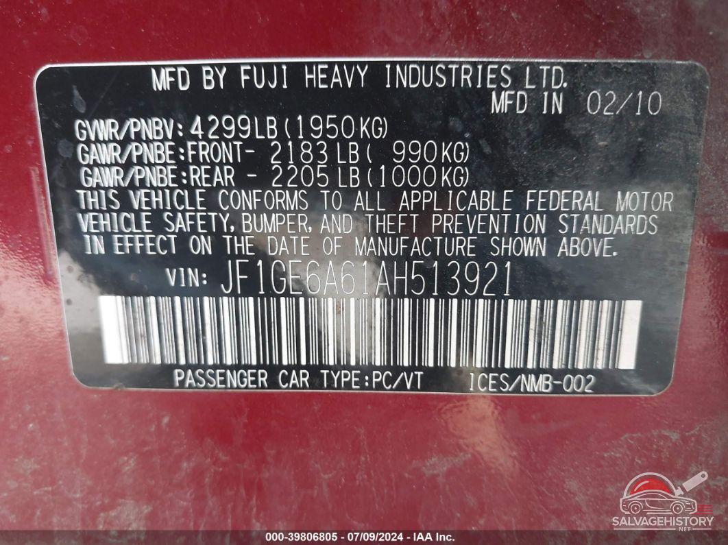 JF1GE6A61AH513921 2010 SUBARU IMPREZA photo no. 9